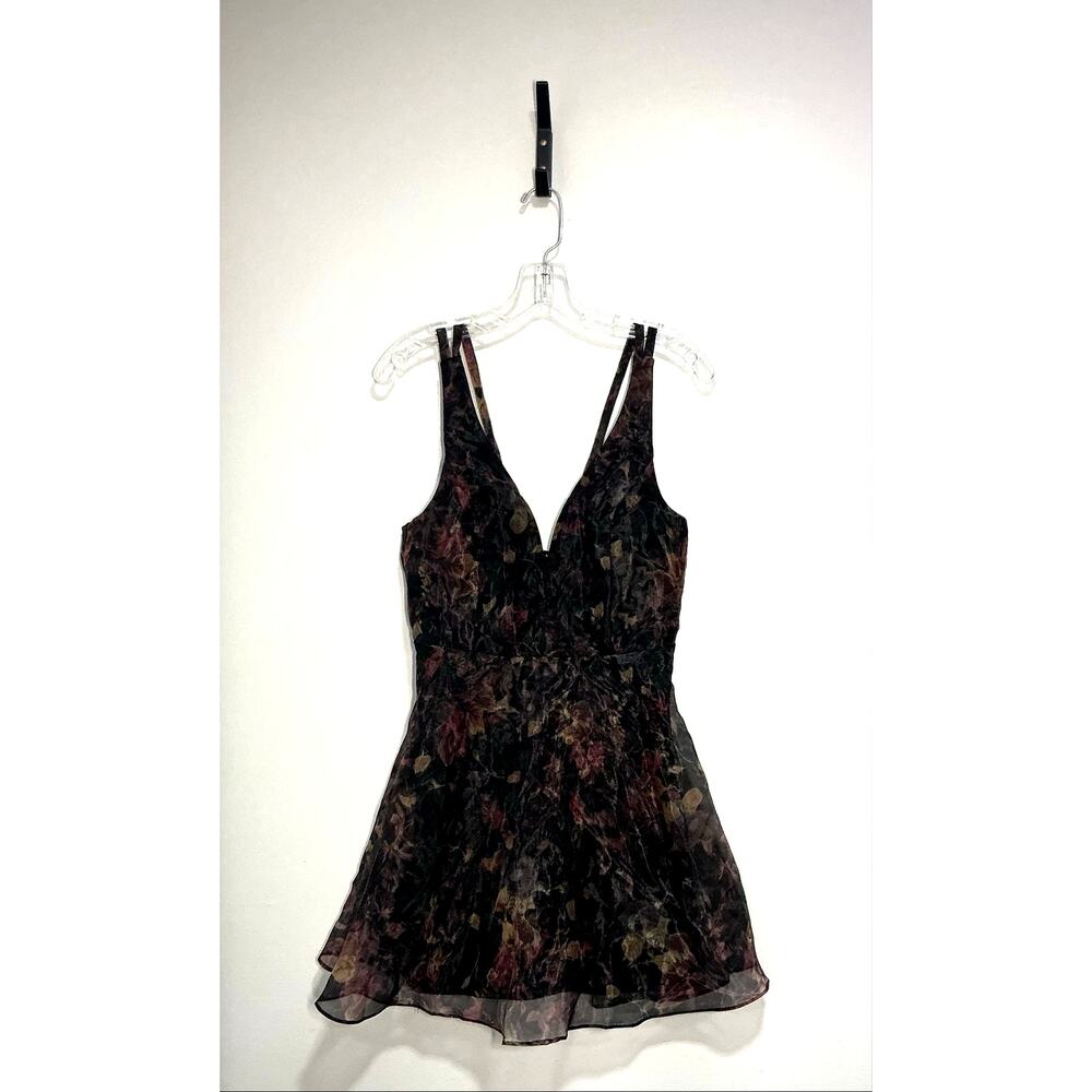NWT Lulu's Imagine Romance Black Floral Print Organza Skater Dress Large